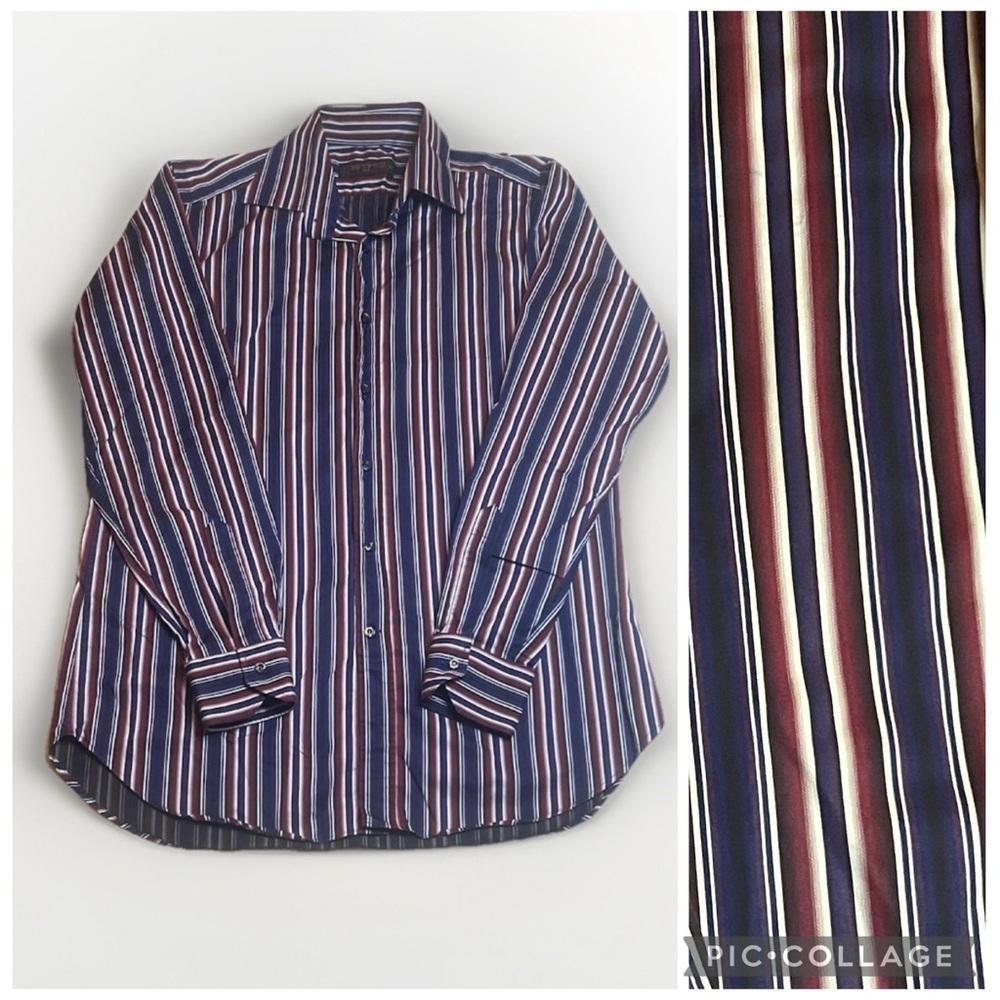 Etro sz 41 Classic Striped Button-Down Shirt in Blue Purple and Red